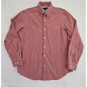 Banana Republic Soft Wash Shirt Men's 16 Large Red Check‎ Long Sleeve EUC LN